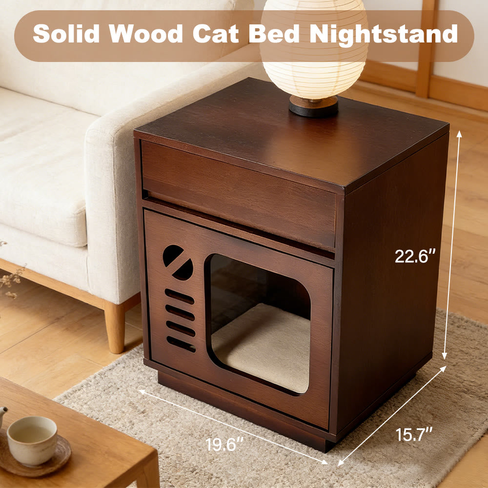 Solid Wood Cat Bed & Nightstand with Drawer - image 14