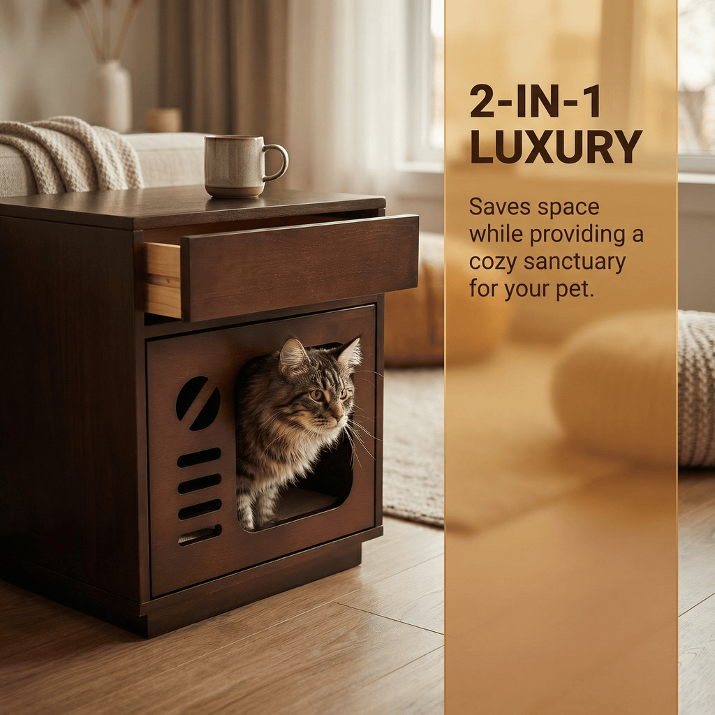 Solid Wood Cat Bed & Nightstand with Drawer - image 7
