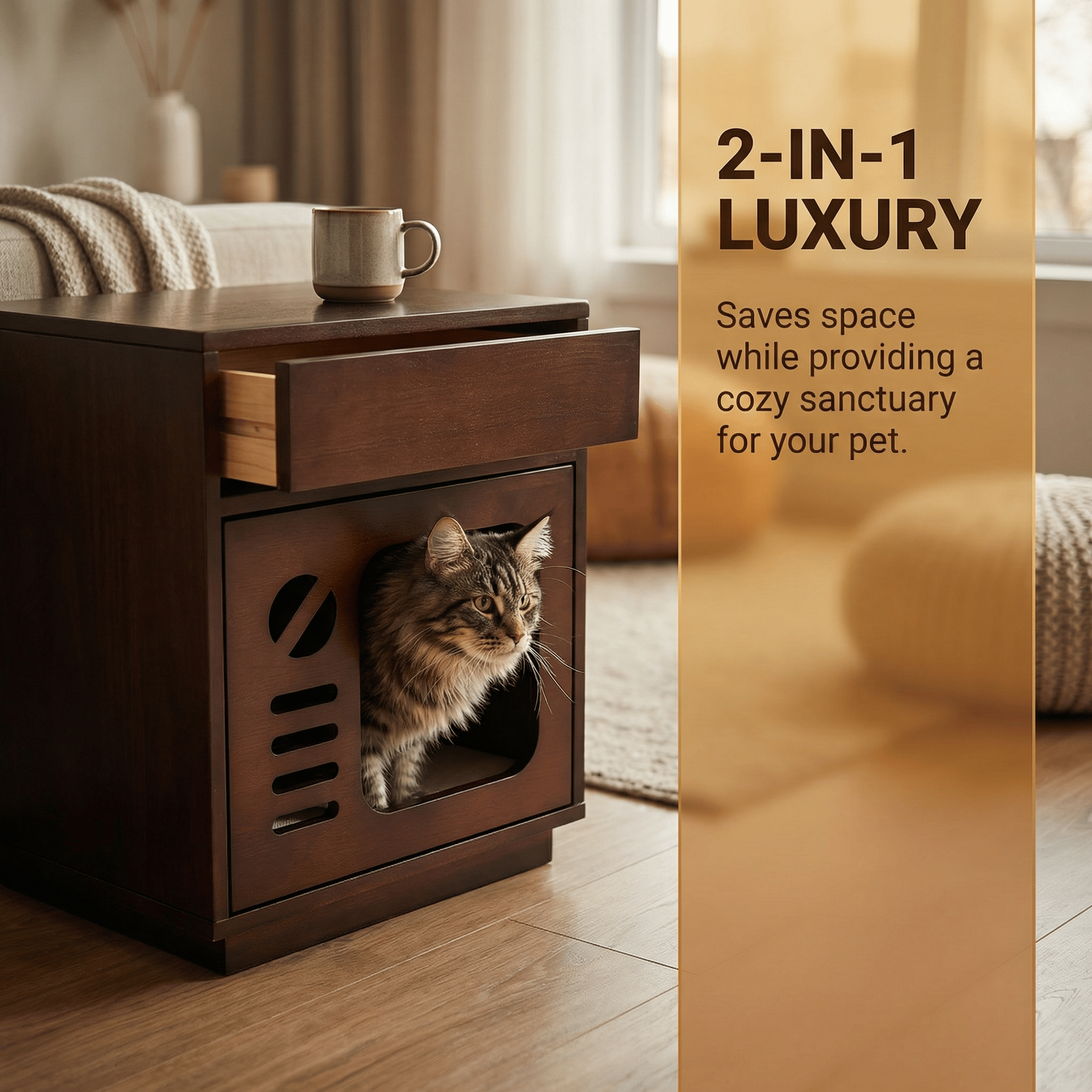 Solid Wood Cat Bed & Nightstand with Drawer - image 7