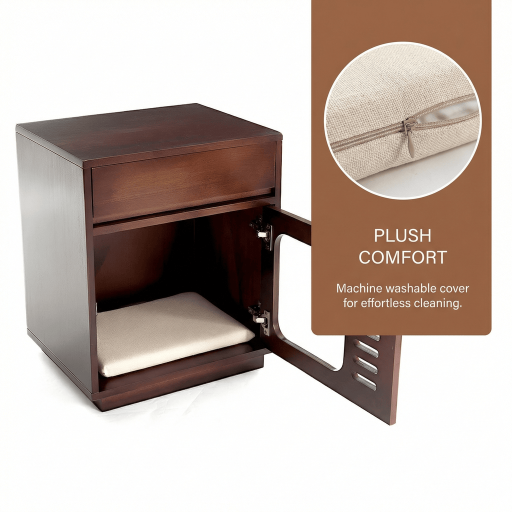 Solid Wood Cat Bed & Nightstand with Drawer - image 3