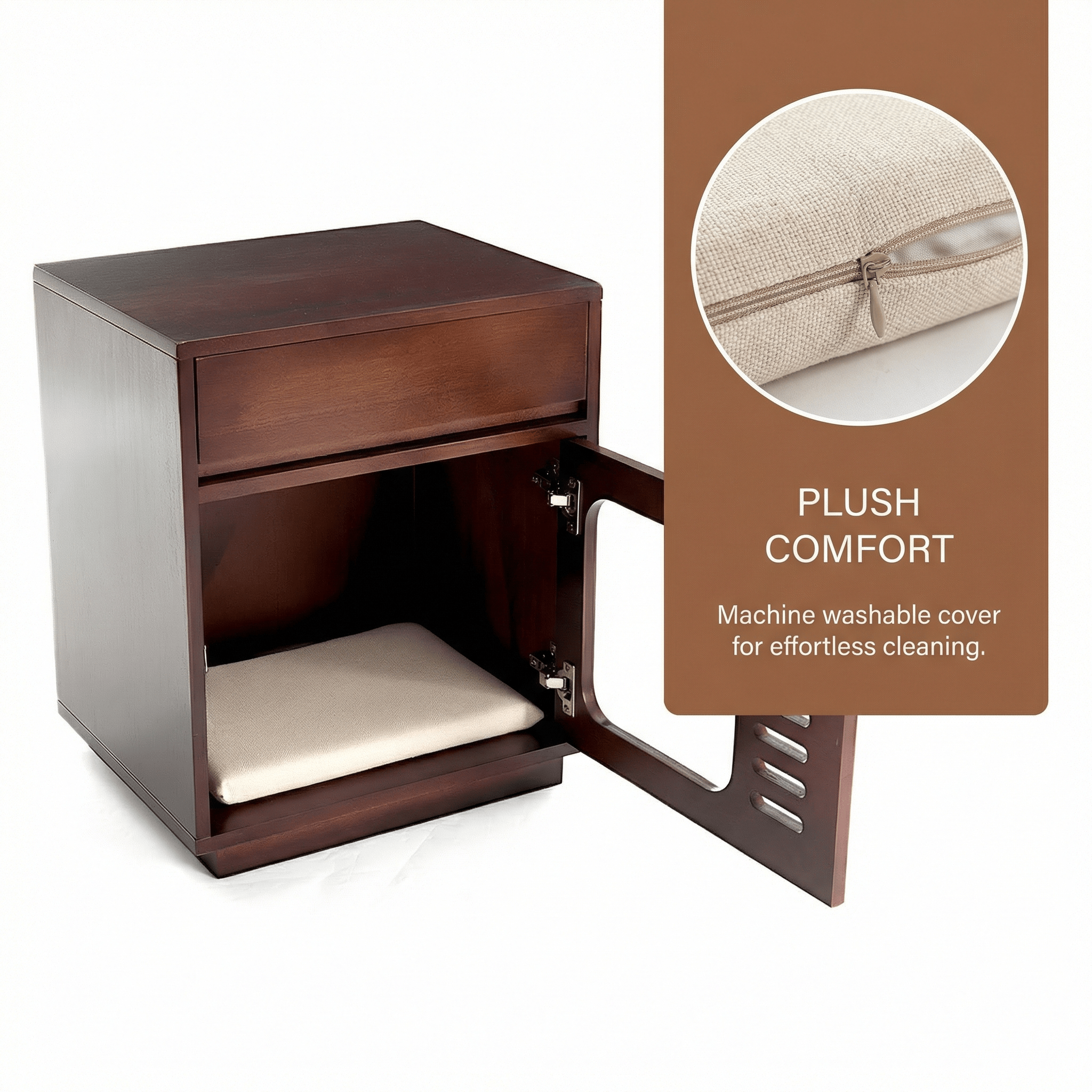 Solid Wood Cat Bed & Nightstand with Drawer - image 3