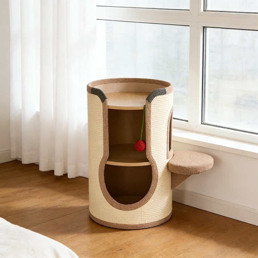 Sisal Wooden Cat Tree & Pet House Combo With Scratching Sisal Board Cat Ball Multifunctional Kitty End Table - image 1