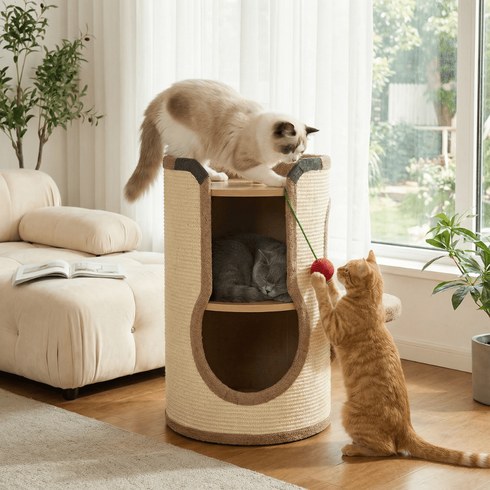 Sisal Wooden Cat Tree & Pet House Combo With Scratching Sisal Board Cat Ball - image 12