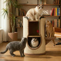 Sisal Wooden Cat Tree & Pet House Combo With Scratching Sisal Board Cat Ball - Beige - image 0
