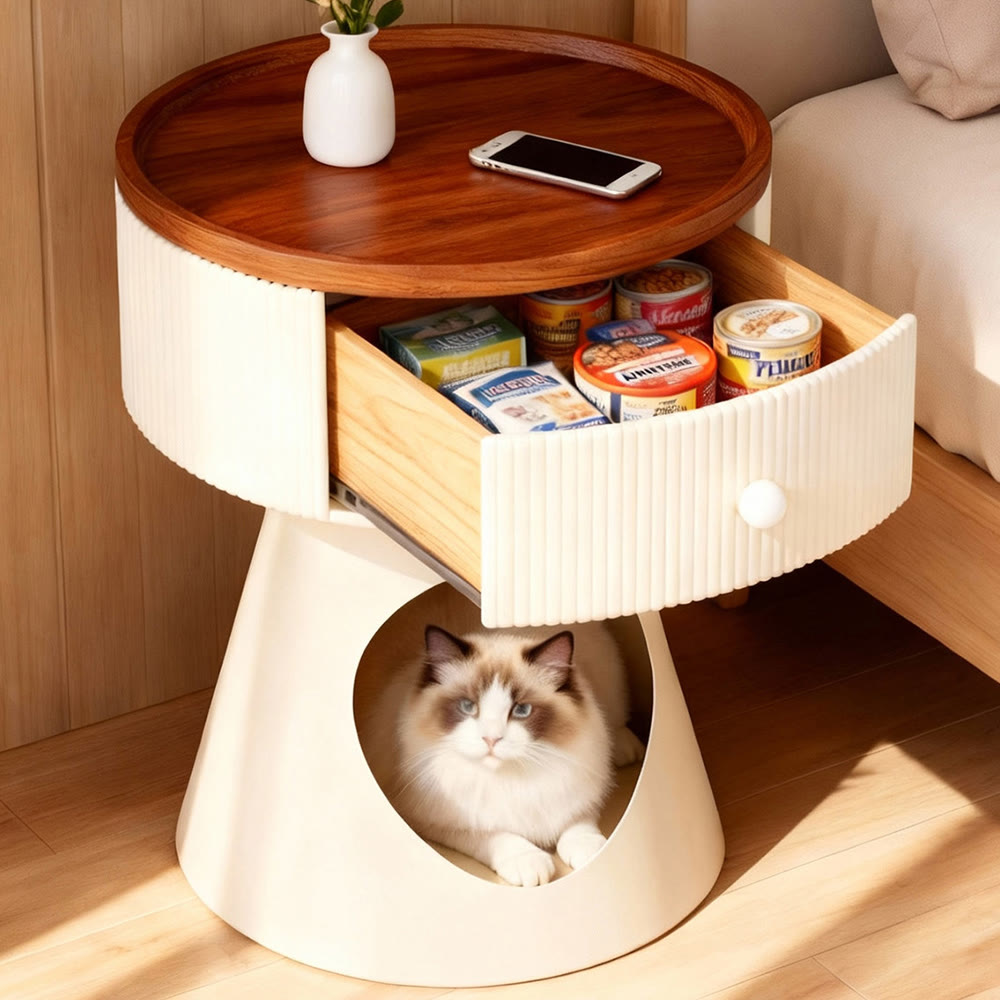 Multi-functional End Table Cat Home With Drawer - Beige - image 0