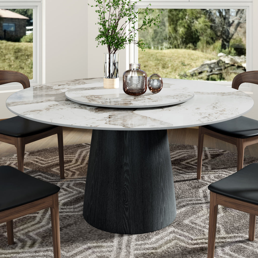 Calen Black Solid Wood Pedestal Round Dining Table  - Pandora - Removable Lazy Susan - 59" Table - image 57