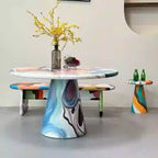 Hand-Painted Artistic Solid Wood Round Dining Table - image 5