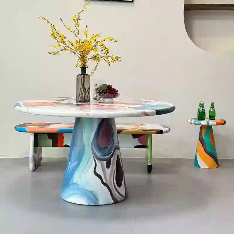 Hand-Painted Artistic Solid Wood Round Dining Table - image 5