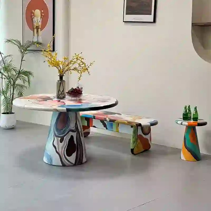Hand-Painted Artistic Solid Wood Round Dining Table - image 6
