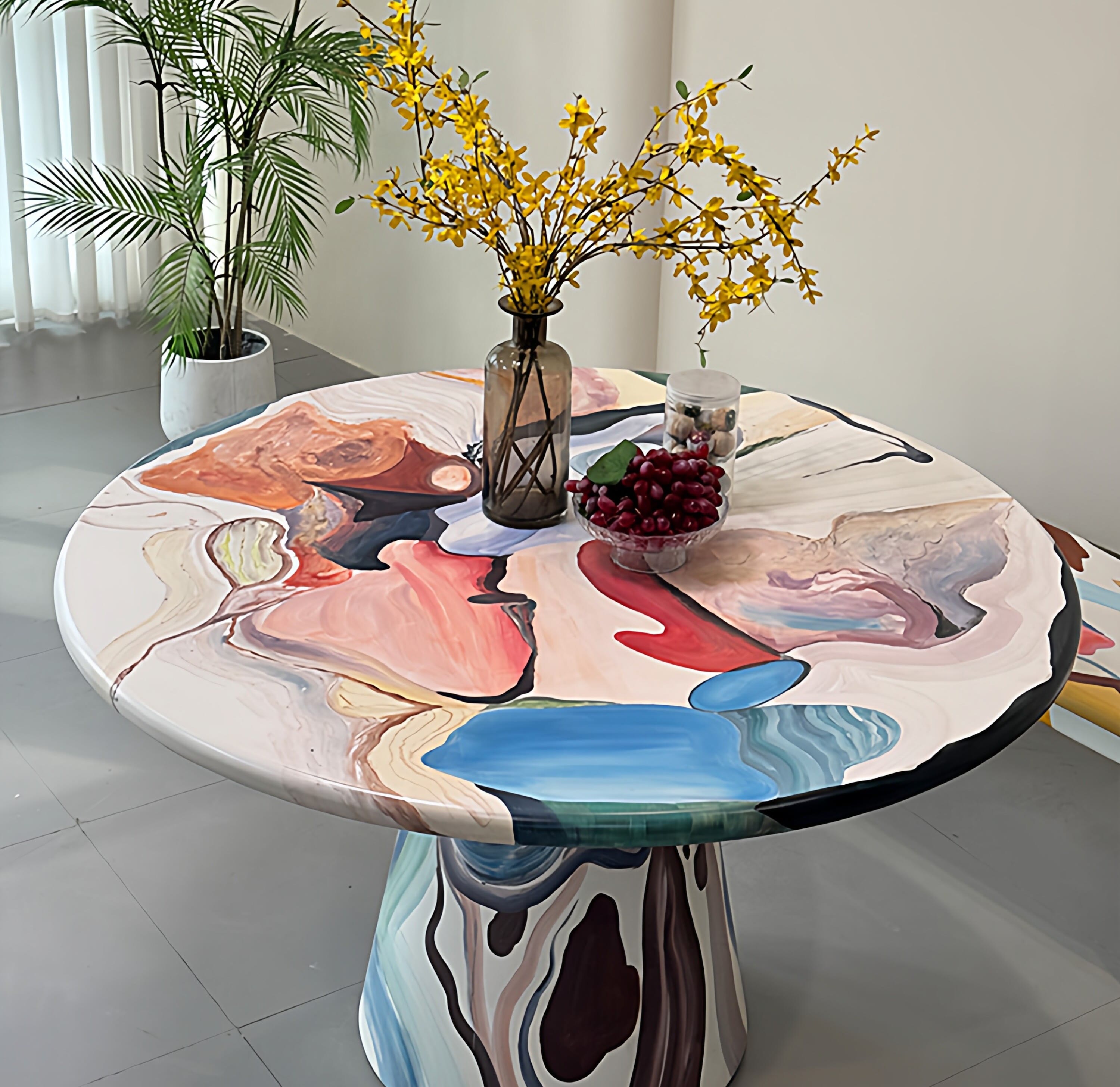 Hand-Painted Artistic Solid Wood Round Dining Table - image 4