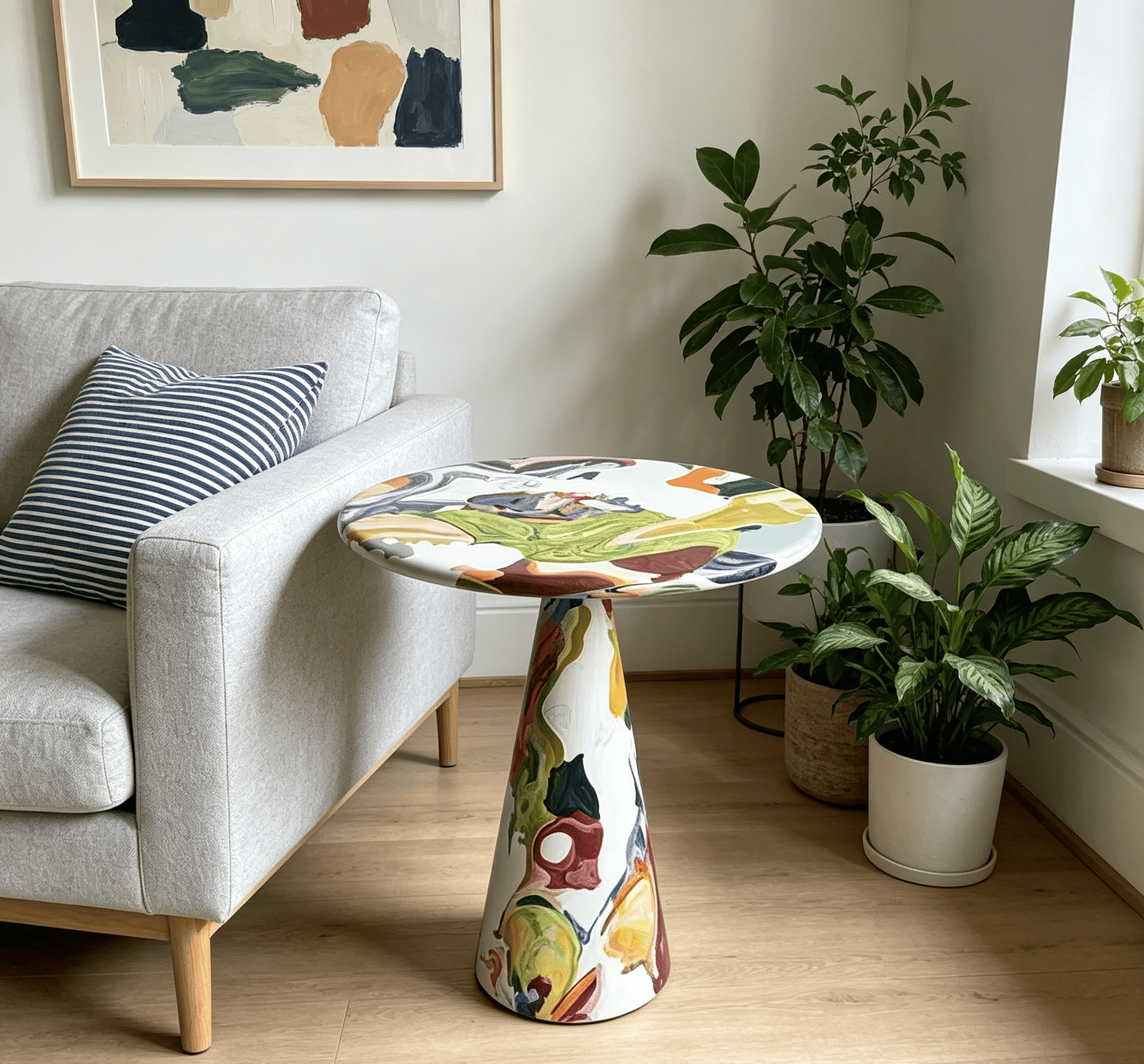 Hand-Painted Artistic Solid Wood Round Coffee Table - W19.68" x D19.68" x H20.87" - image 4