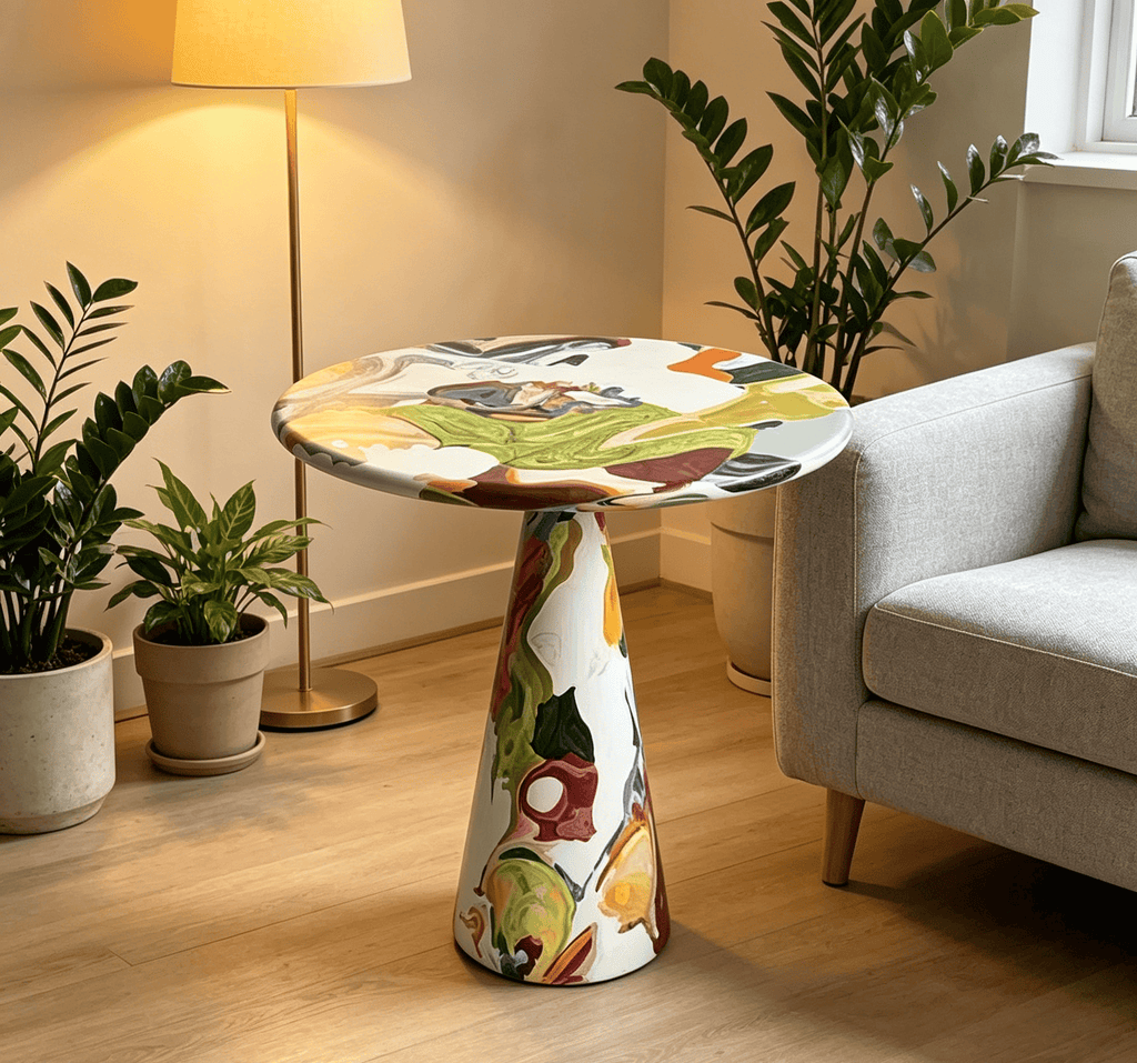 Hand-Painted Artistic Solid Wood Round Coffee Table - image 6