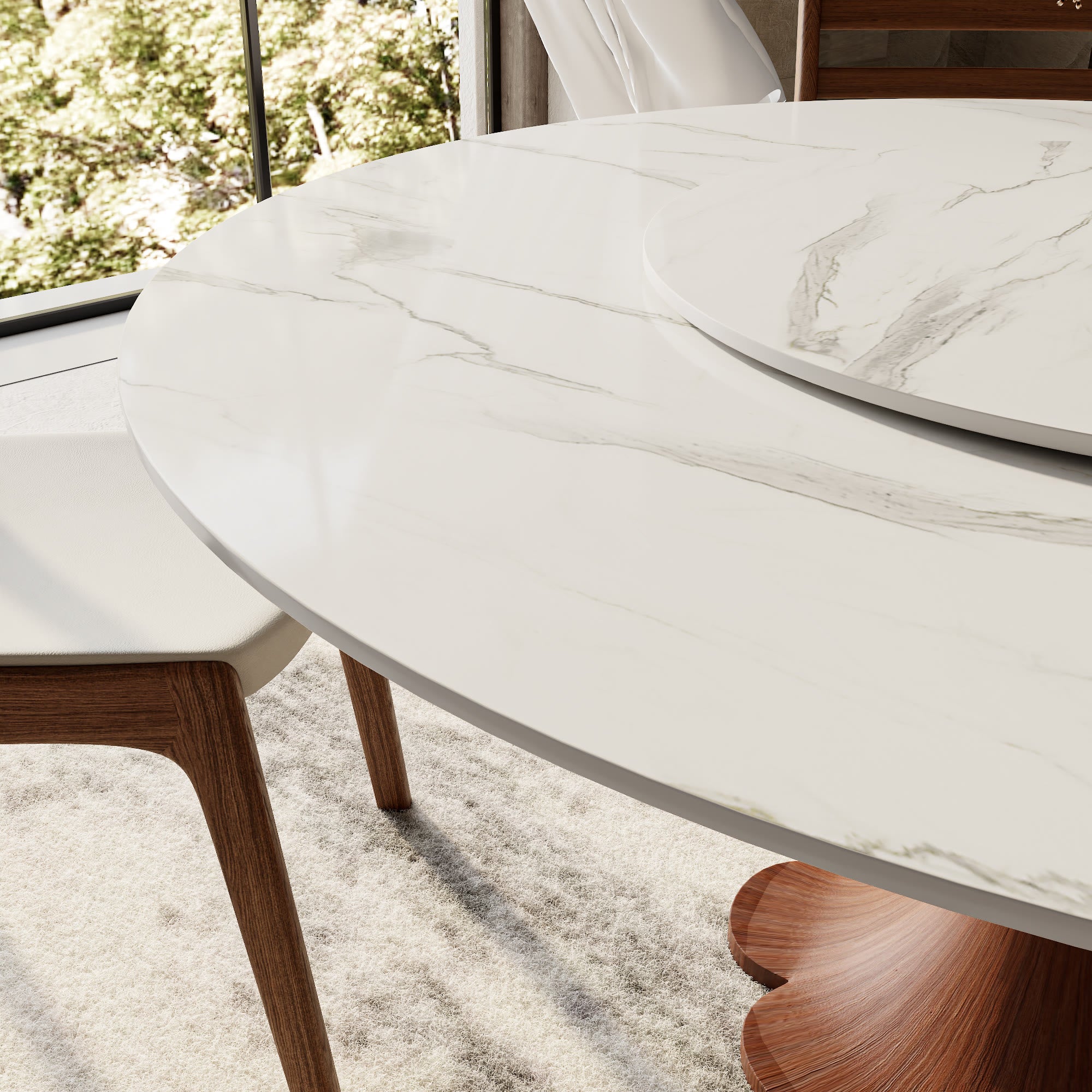 Liora Farmhouse-Style Red Walnut Floral-shape Solid Wood Pedestal Round Dining Table  - image 60