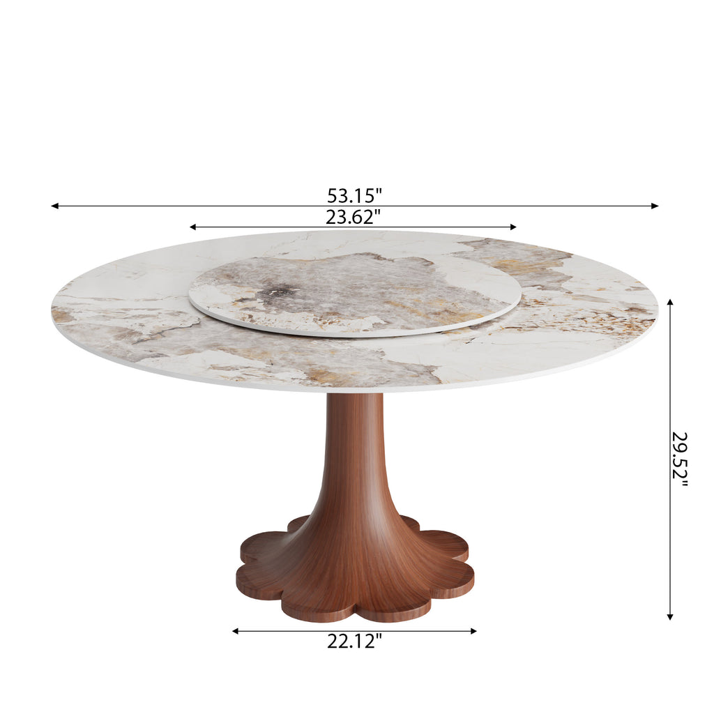 Liora Farmhouse-Style Red Walnut Floral-shape Solid Wood Pedestal Round Dining Table  - image 71