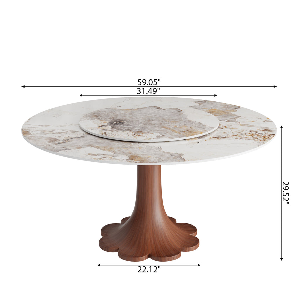 Liora Farmhouse-Style Red Walnut Floral-shape Solid Wood Pedestal Round Dining Table  - image 72