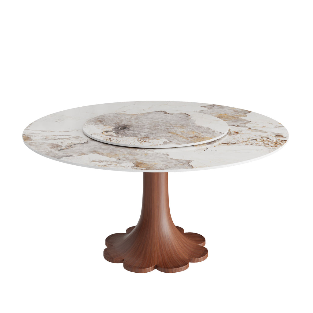 Liora Farmhouse-Style Red Walnut Floral-shape Solid Wood Pedestal Round Dining Table  - image 67