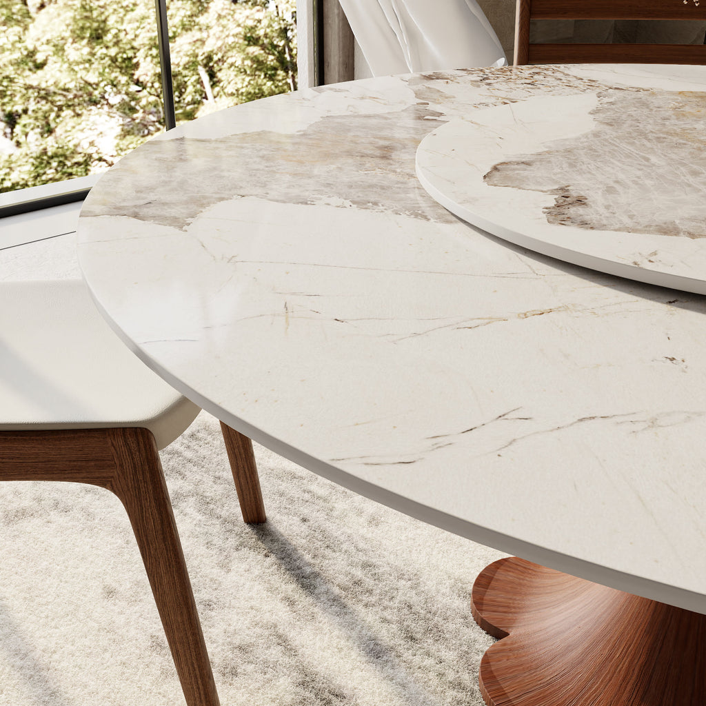 Liora Farmhouse-Style Red Walnut Floral-shape Solid Wood Pedestal Round Dining Table  - image 68