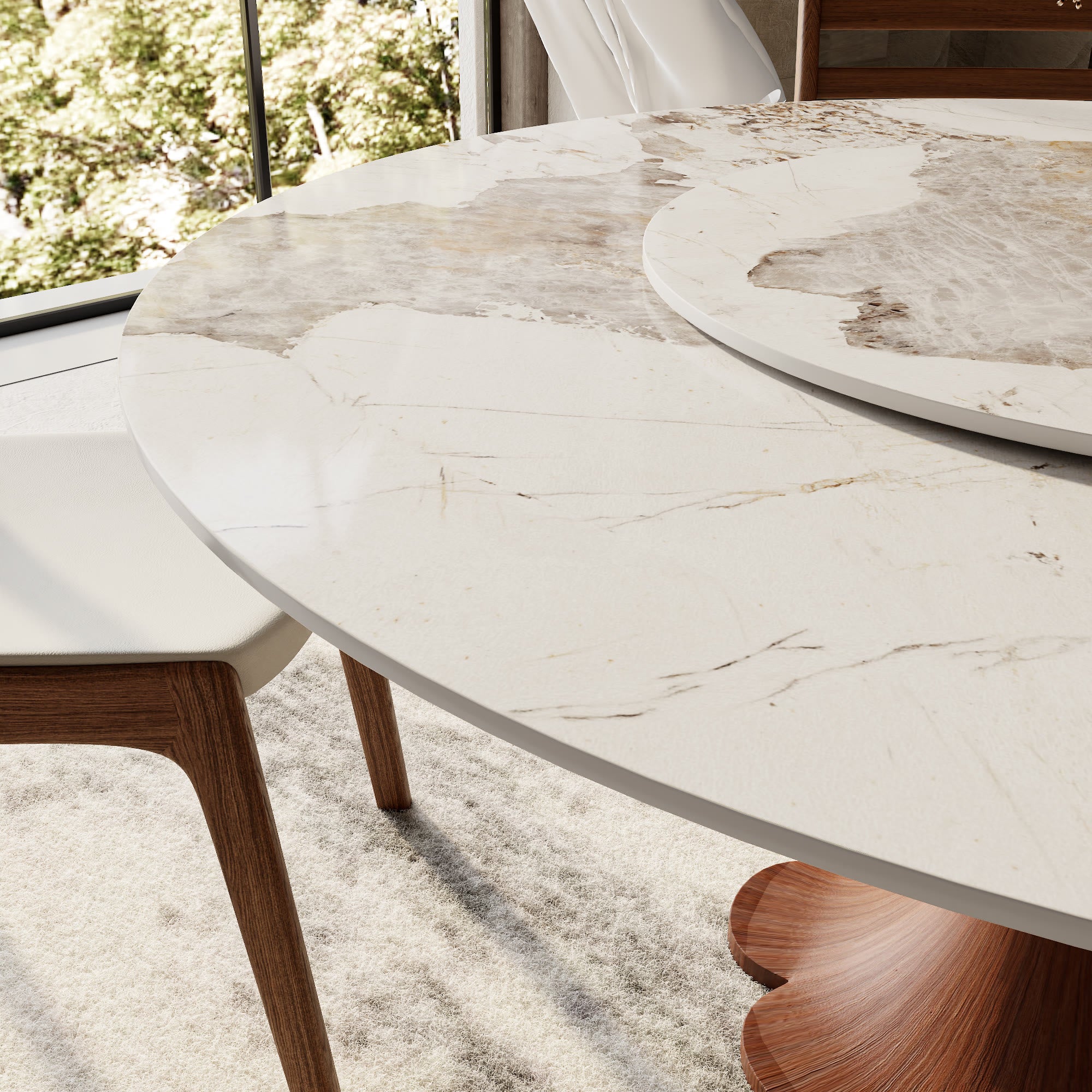 Liora Farmhouse-Style Red Walnut Floral-shape Solid Wood Pedestal Round Dining Table  - image 68