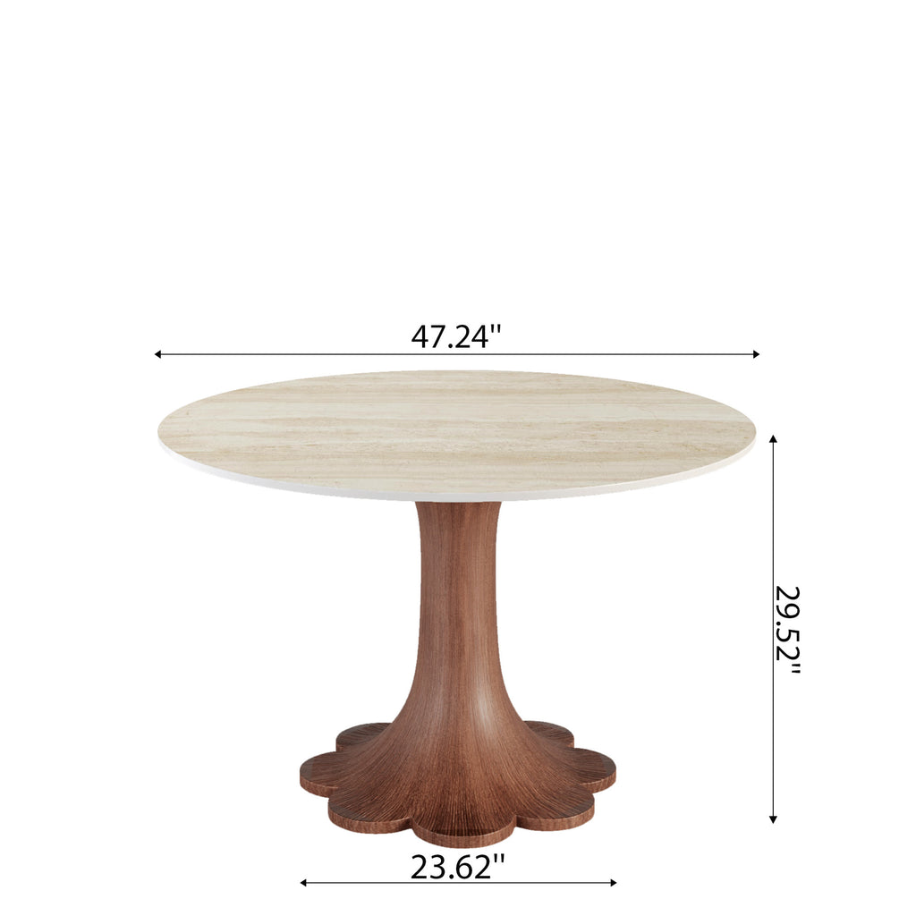 Liora Farmhouse-Style Red Walnut Floral-shape Solid Wood Pedestal Round Dining Table  - image 54