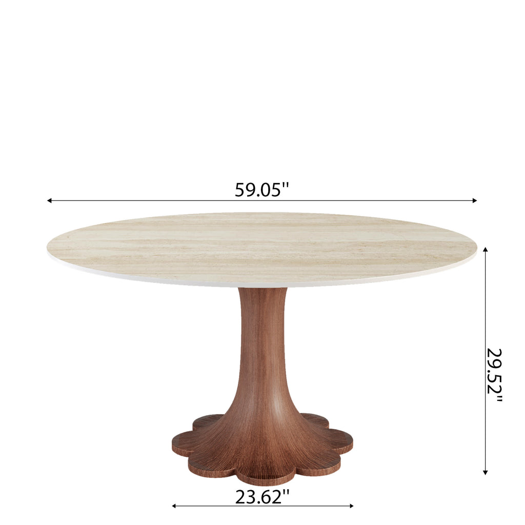Liora Farmhouse-Style Red Walnut Floral-shape Solid Wood Pedestal Round Dining Table  - image 56