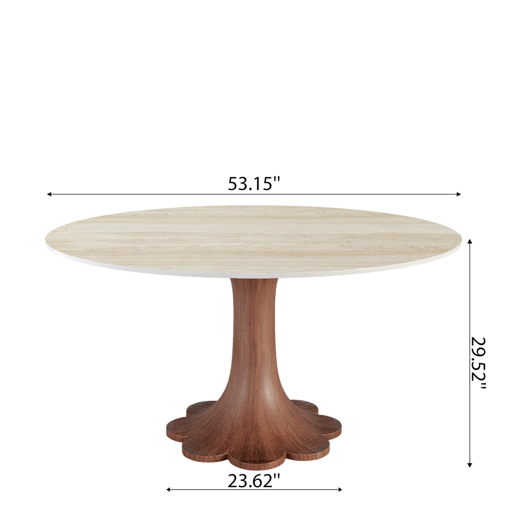 Liora Farmhouse-Style Red Walnut Floral-shape Solid Wood Pedestal Round Dining Table  - image 55
