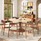 Liora Farmhouse-Style Red Walnut Floral-shape Solid Wood Pedestal Round Dining Table  - image 53