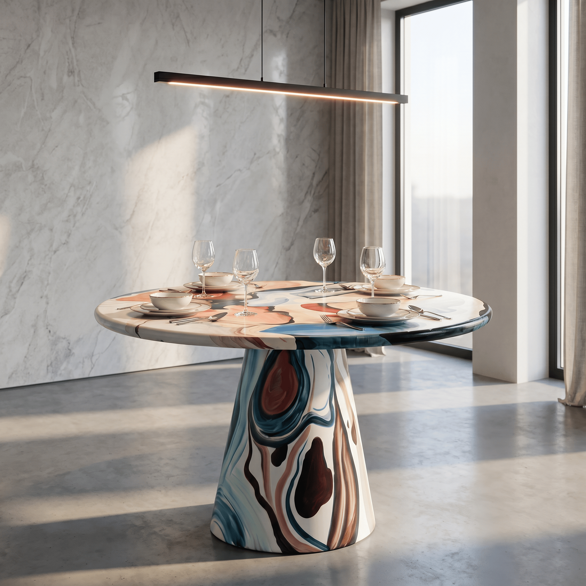 Hand-Painted Artistic Solid Wood Round Dining Table - Style A - 59" Table - image 0