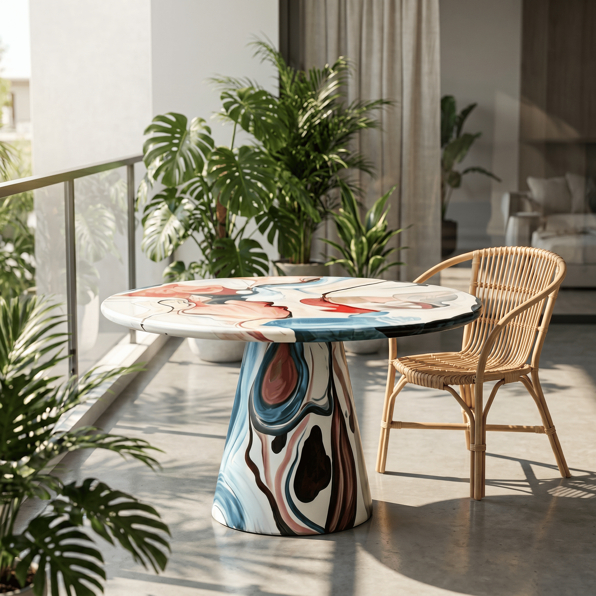 Hand-Painted Artistic Solid Wood Round Dining Table - image 3