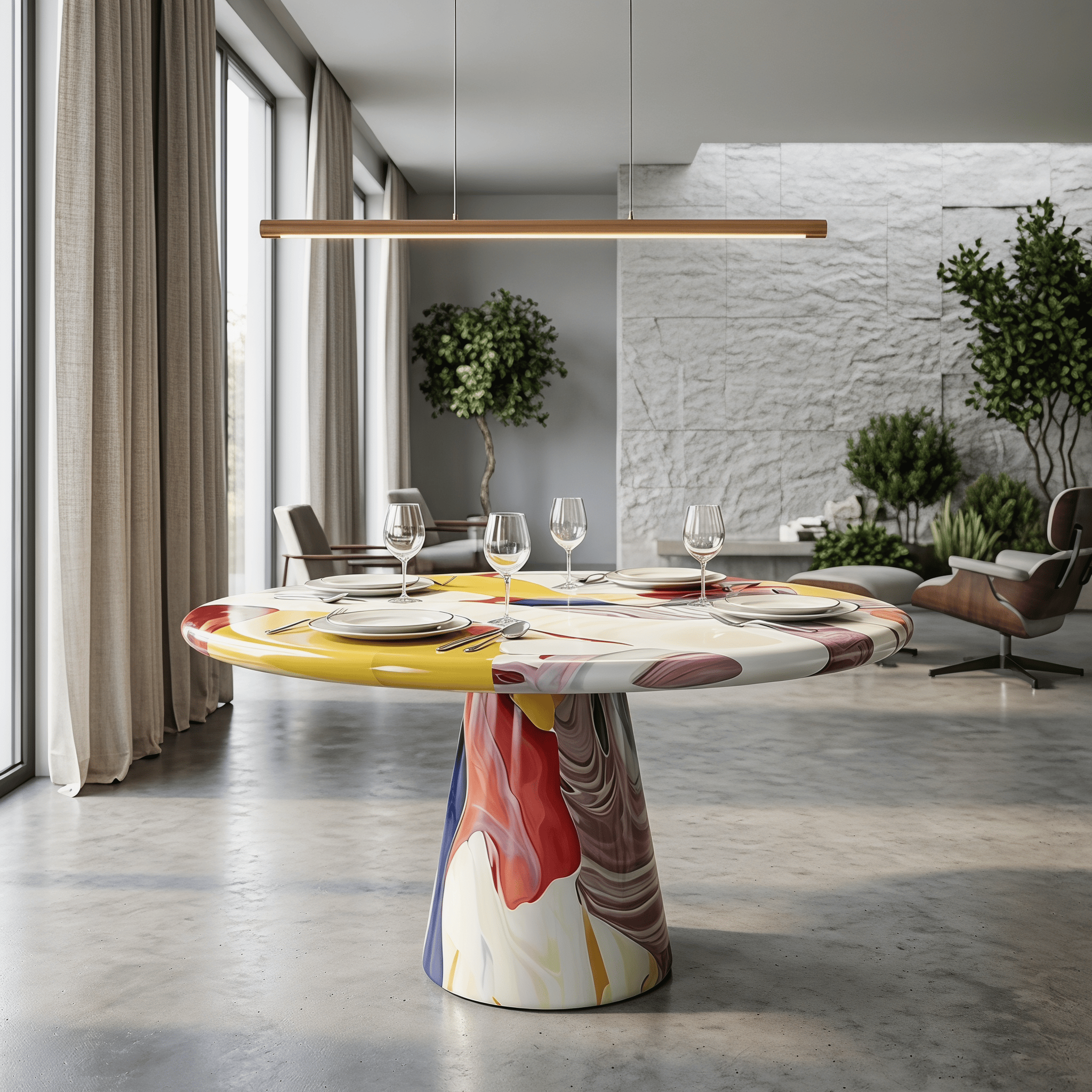 Hand-Painted Artistic Solid Wood Round Dining Table - Style C - 59" Table - image 12
