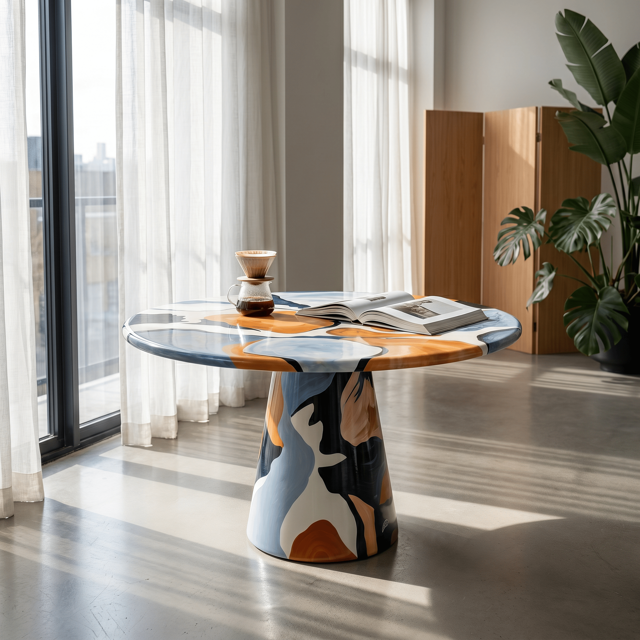 Hand-Painted Artistic Solid Wood Round Dining Table - Style B - 59" Table - image 8