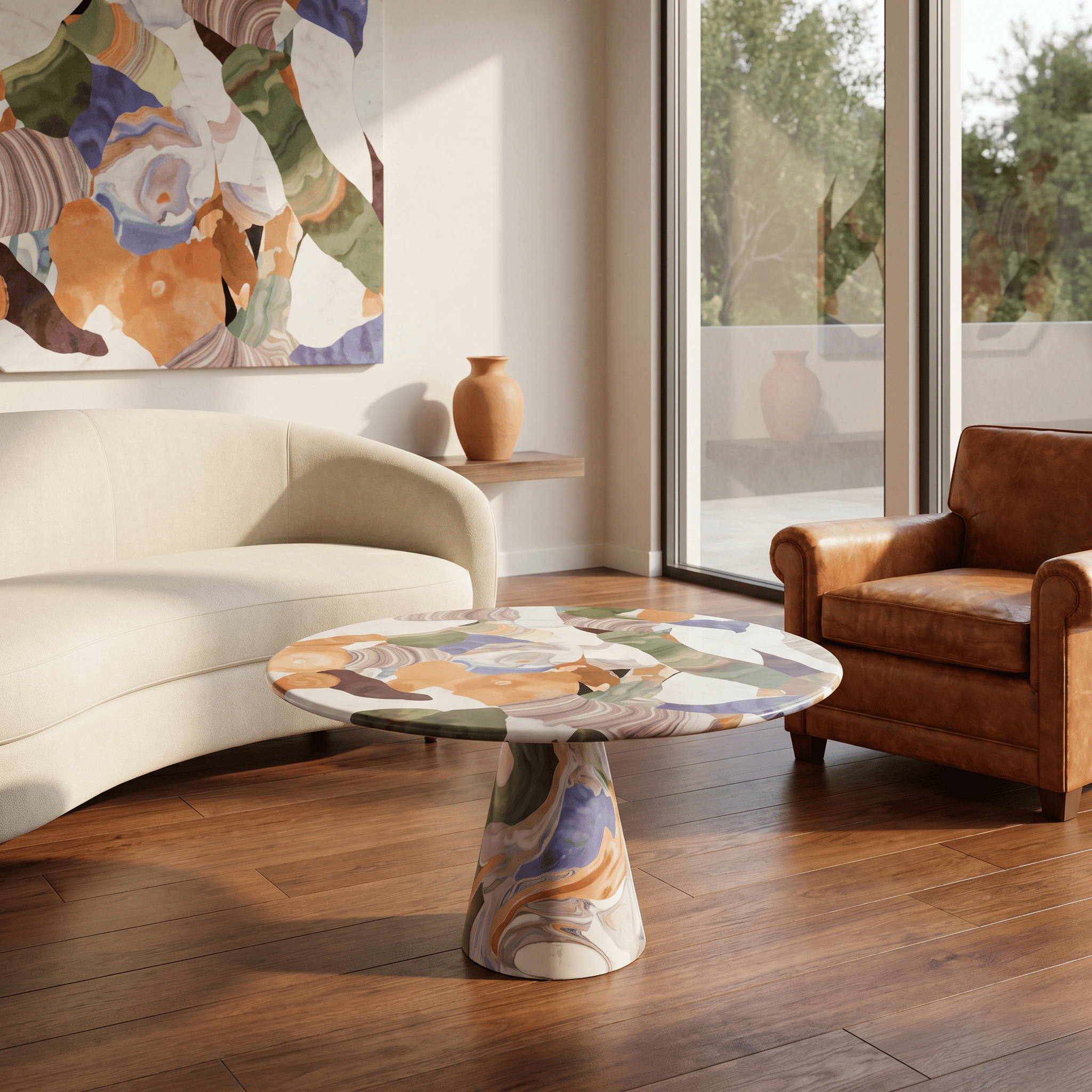 Hand-Painted Artistic Solid Wood Round Coffee Table - image 2