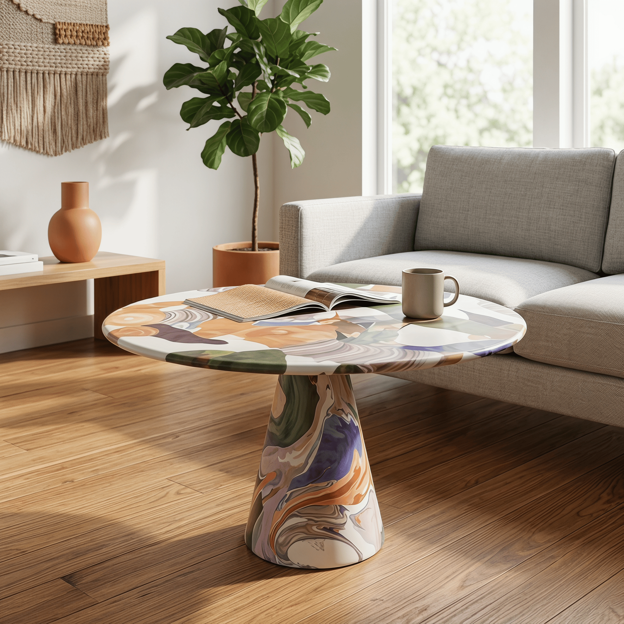 Hand-Painted Artistic Solid Wood Round Coffee Table - image 3