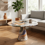 Hand-Painted Artistic Solid Wood Round Coffee Table - image 3