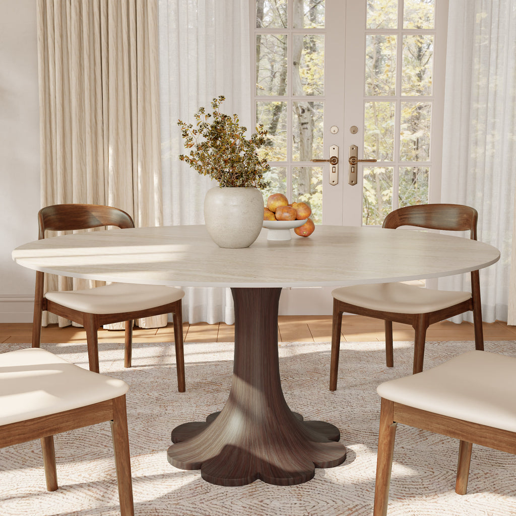 Liora Dark Walnut Round Solid Wood Pedestal Dining Table  - Travertine - without Lazy Susan - 59" Table - image 51