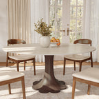 Liora Dark Walnut Round Solid Wood Pedestal Dining Table  - Travertine - without Lazy Susan - 59" Table - image 51
