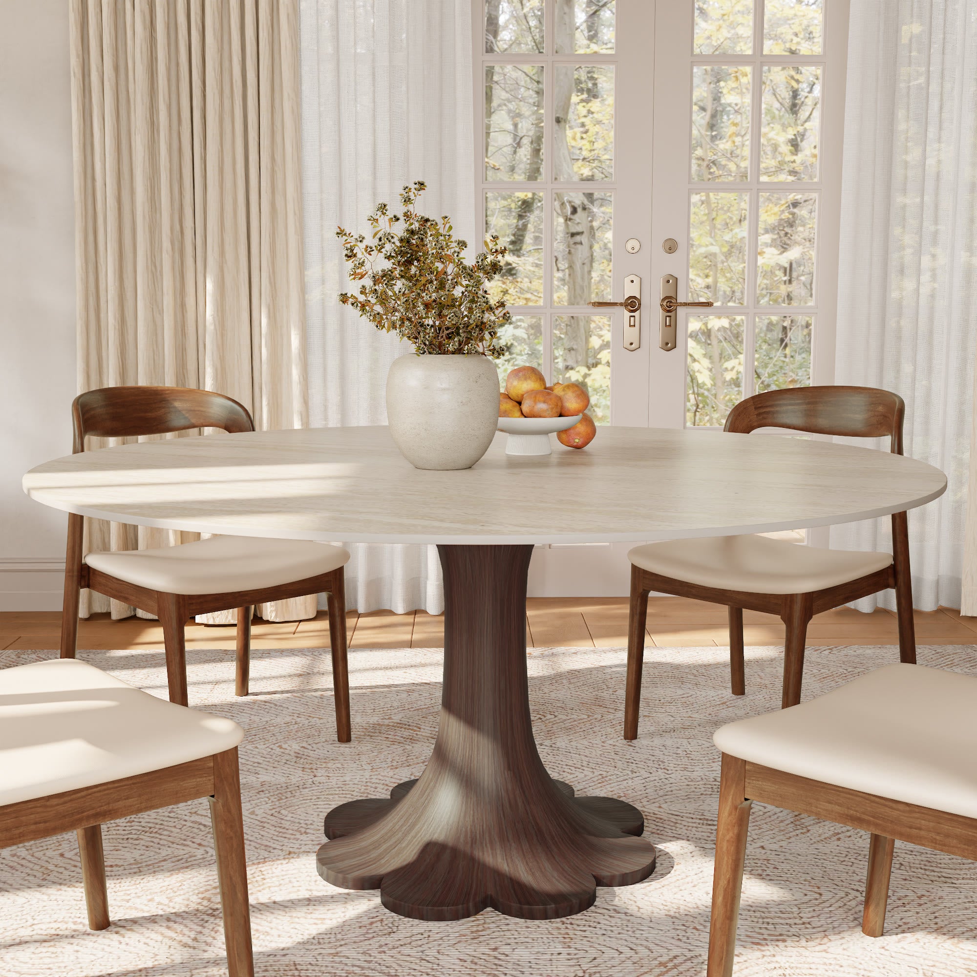 Liora Dark Walnut Round Solid Wood Pedestal Dining Table  - Travertine - without Lazy Susan - 59" Table - image 40