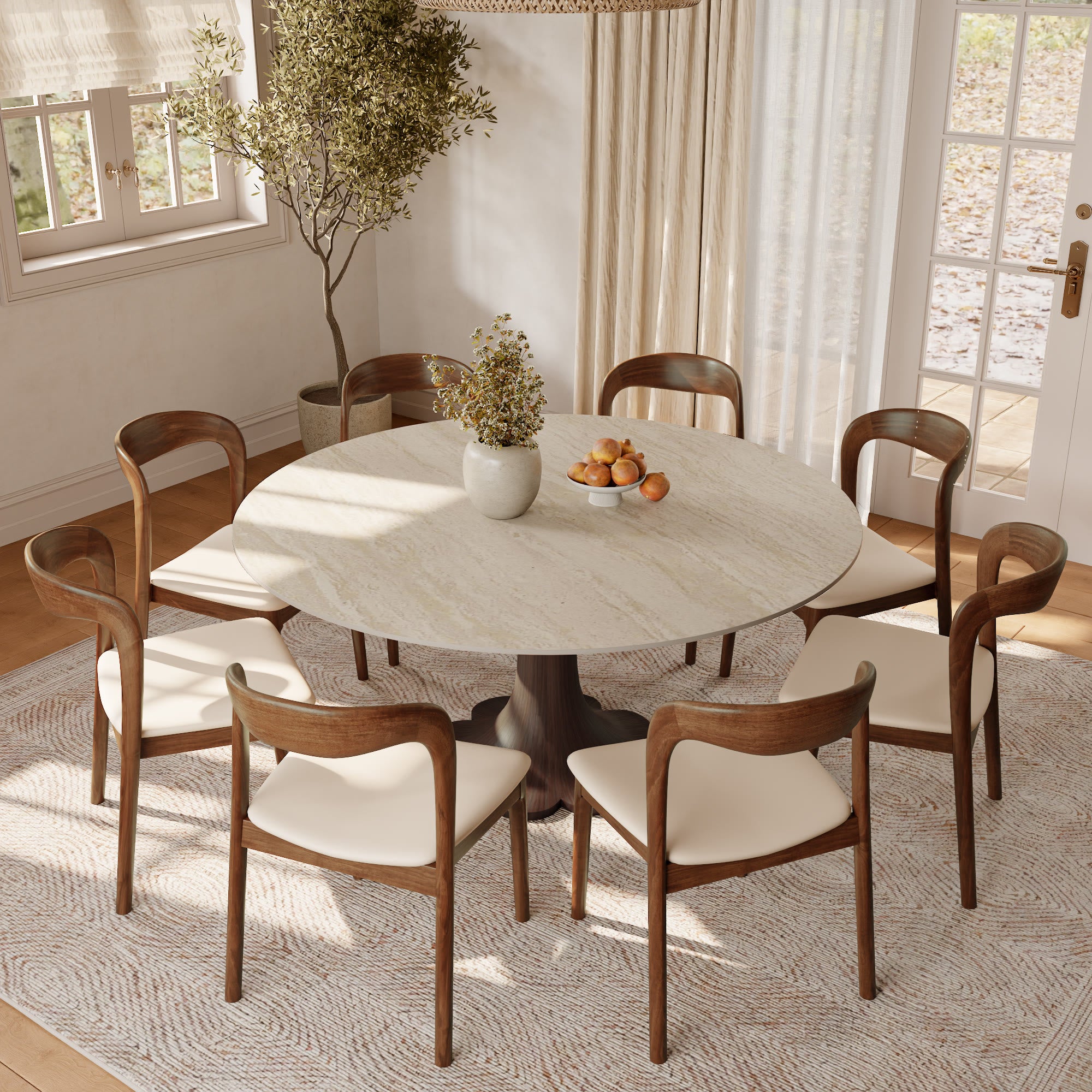 Liora Dark Walnut Round Solid Wood Pedestal Dining Table  - image 59