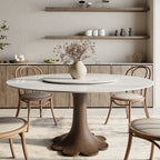 Liora Dark Walnut Round Solid Wood Pedestal Dining Table  - Snowy White - Removable Lazy Susan - 59" Table - image 61