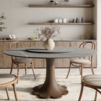 Liora Dark Walnut Round Solid Wood Pedestal Dining Table  - Gray - Removable Lazy Susan - 59" Table - image 77
