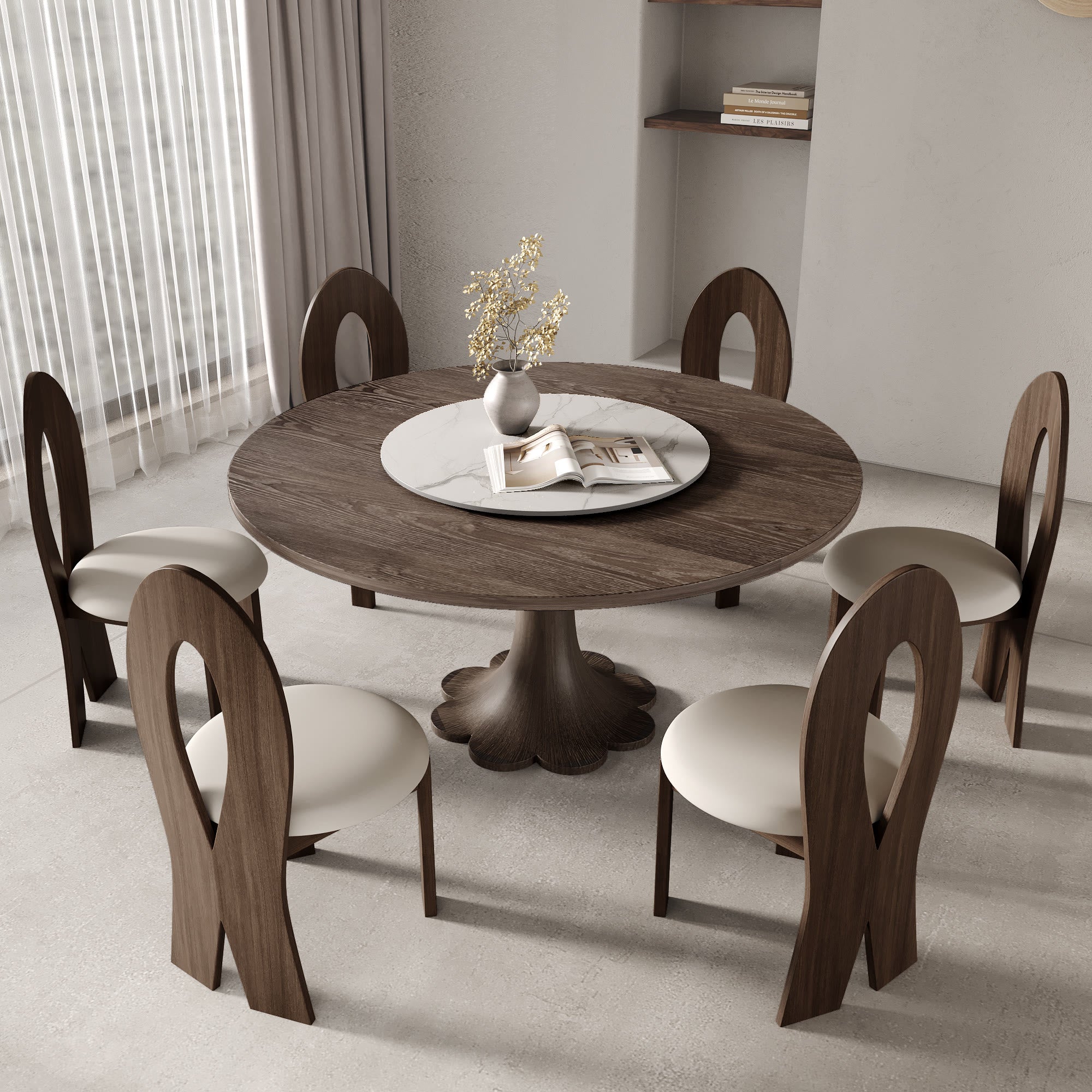Liora Dark Walnut Round Solid Wood Pedestal Dining Table  - image 90