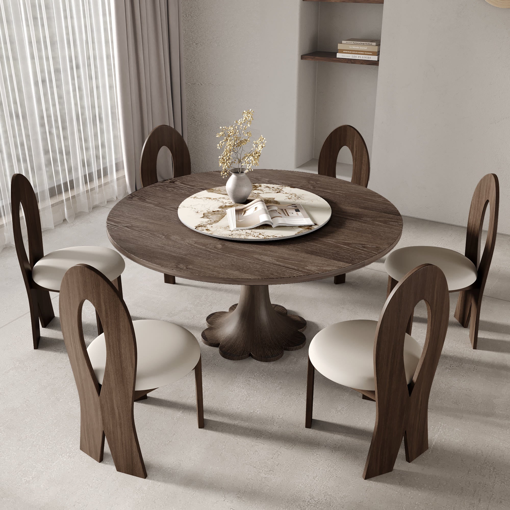 Liora Dark Walnut Round Solid Wood Pedestal Dining Table  - image 99