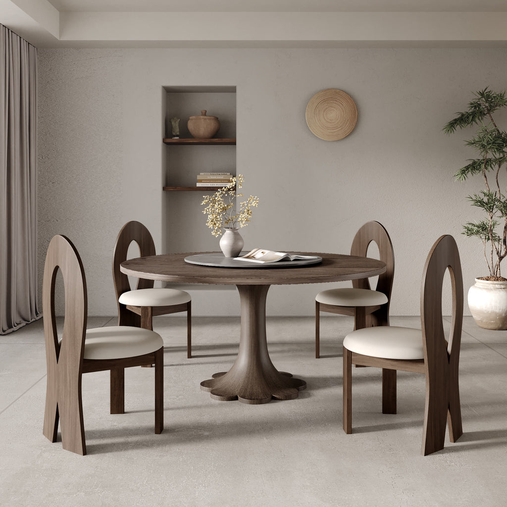 Liora Dark Walnut Round Solid Wood Pedestal Dining Table  - image 108