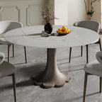 Liora Dark Walnut Round Solid Wood Pedestal Dining Table  - Snowy White - Built-in Lazy Susan - 59" Table - image 118