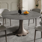 Liora Dark Walnut Round Solid Wood Pedestal Dining Table  - Gray - Built-in Lazy Susan - 59" Table - image 112