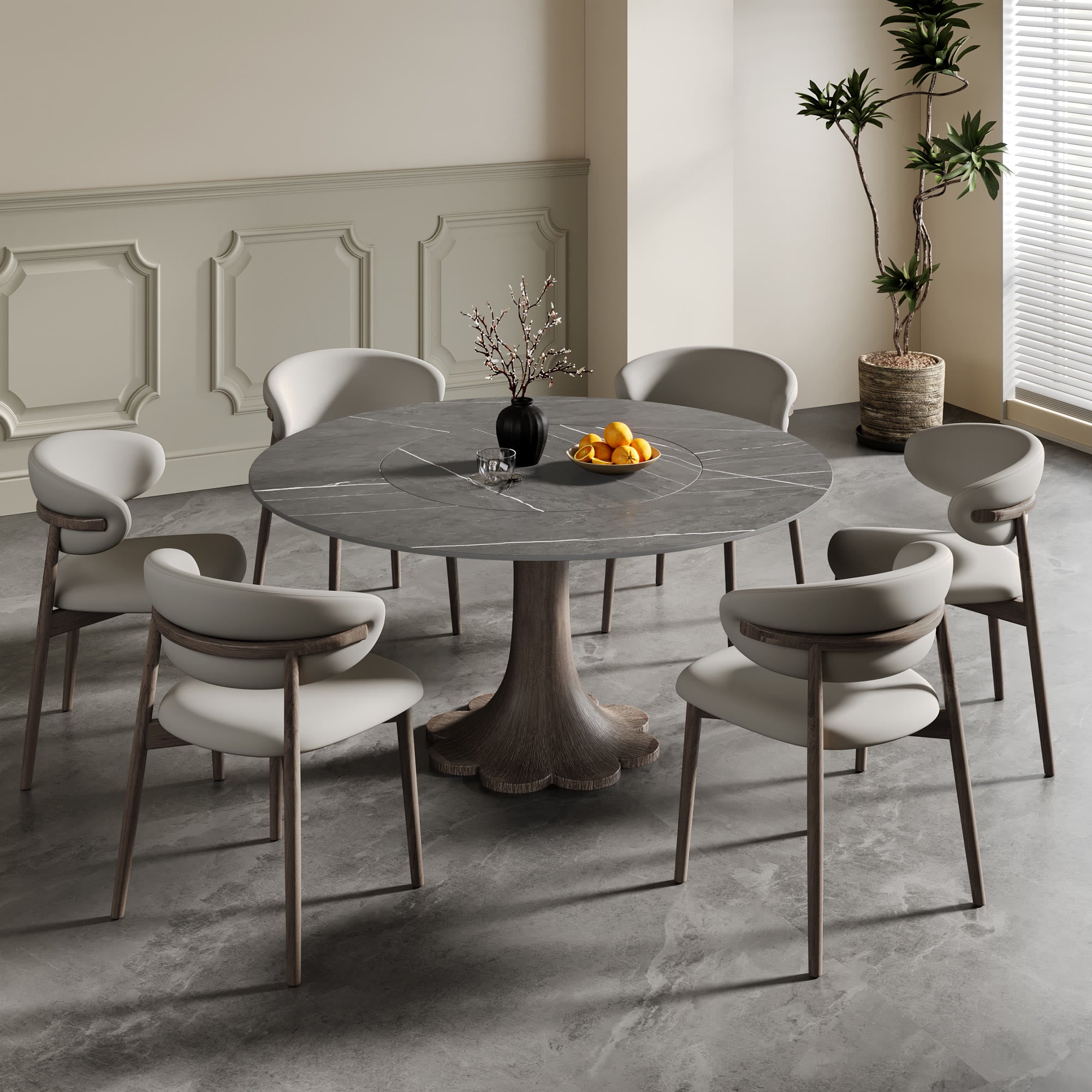 Liora Dark Walnut Round Solid Wood Pedestal Dining Table  - image 116