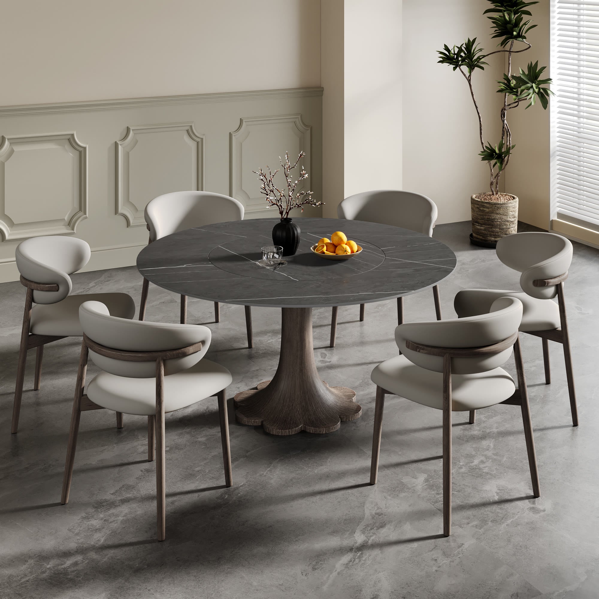 Liora Dark Walnut Round Solid Wood Pedestal Dining Table  - image 128