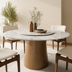 Calen Natural Solid Wood Pedestal Round Dining Table - Snowy White - with Lazy Susan - 59" Table - image 18