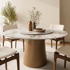 Calen Natural Solid Wood Pedestal Round Dining Table - Pandora - with Lazy Susan - 59" Table - image 26