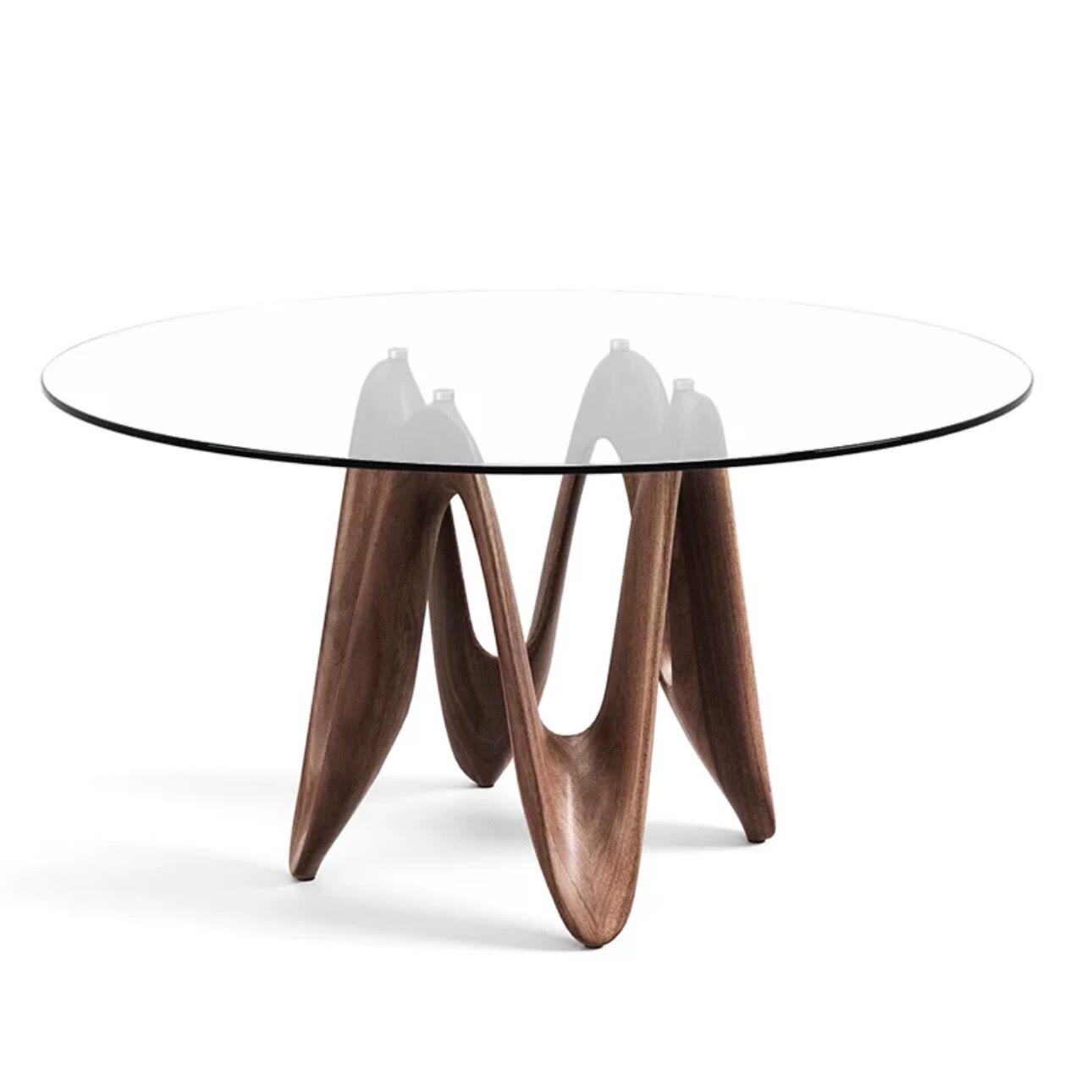 Walnut-colored Base Round Glass Dining Table - Transparent Glass - W51.18" x D51.18" x H29.53" - image 3