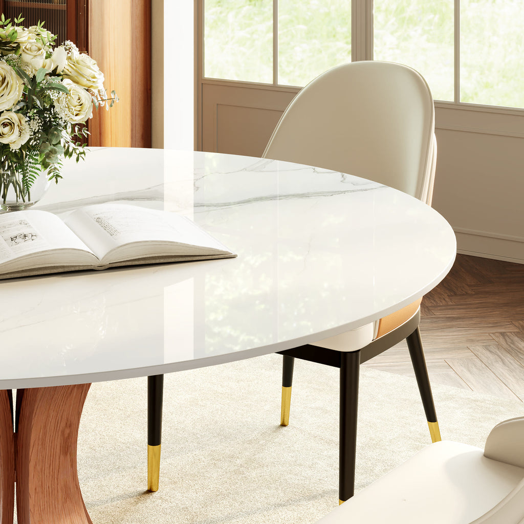 Mid-Century Round Dining Table With Sintered Stone Top & Solid Wood Pedestal Base For 2-8 - image 15
